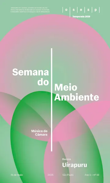 Capa da Revista Uirapuru Ano 1 — nº 18, com elementos gráficos arredondados na cor laranja e verde aplicados sobre um fundo laranja. O logo da Osesp se sobressai.