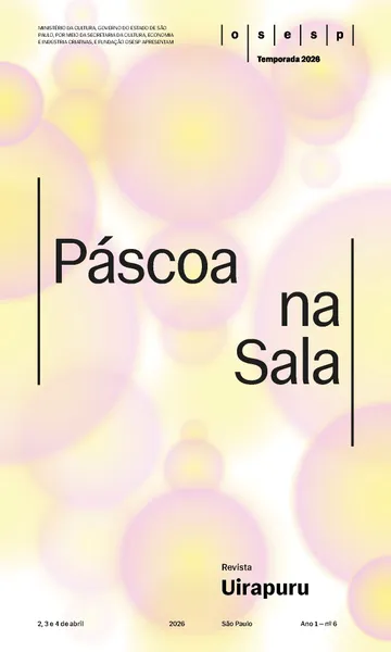 Capa da Revista Uirapuru Ano 1 — nº 6, com elementos gráficos arredondados nas cores rosa e amarela aplicados sobre um fundo branco.O escrito "Páscoa na Sala" se sobressai.