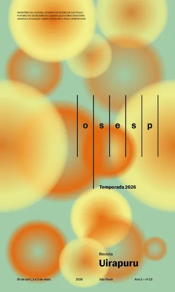 Capa da Revista Uirapuru Ano 1 — nº 13, com elementos gráficos arredondados na cor amarelo e laranja aplicados sobre um fundo verde. O logo da Osesp se sobressai.