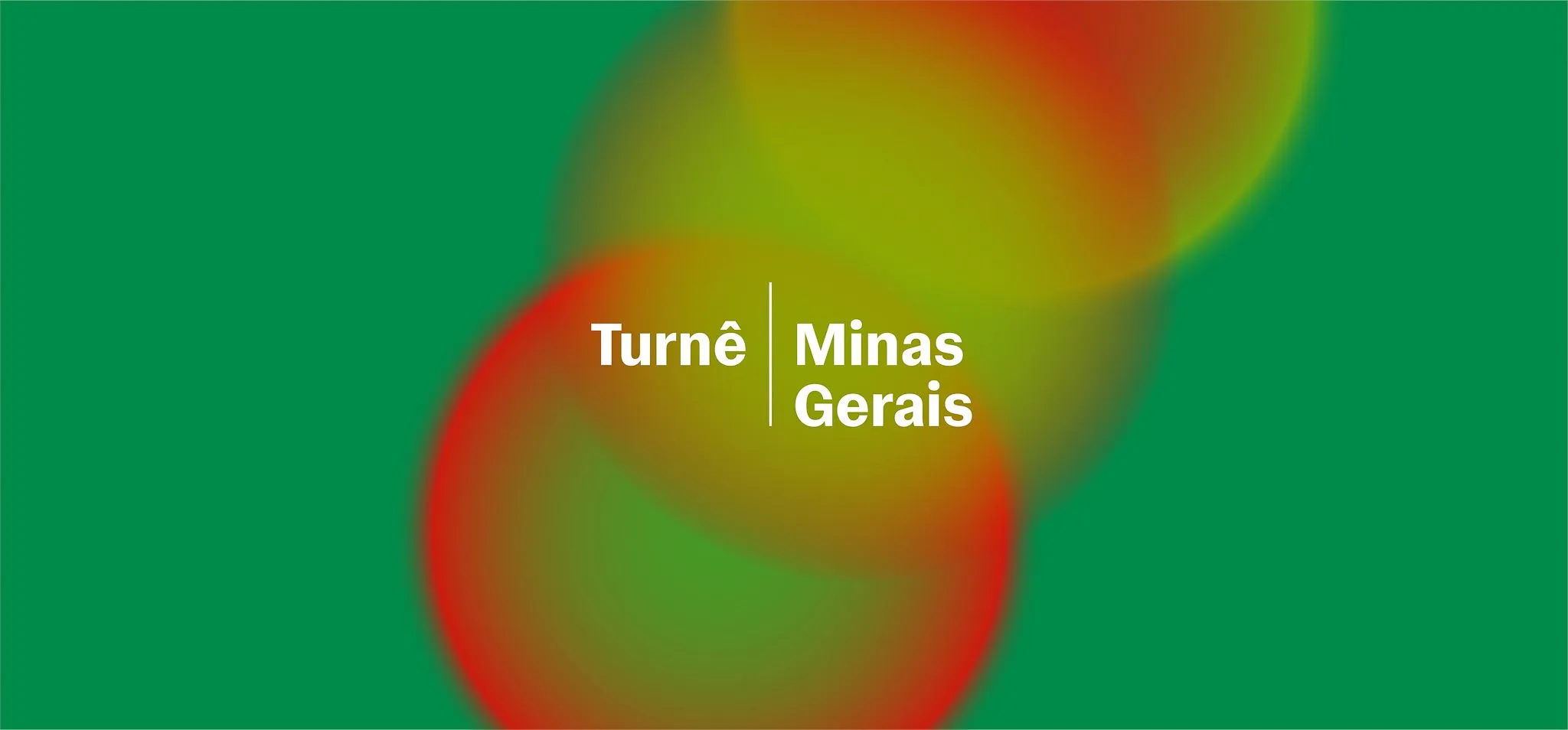 Esferas em tons de vermelho, laranja e amarelo sobre fundo verde. Sobre as formas, o texto "Turnê Minas Gerais"